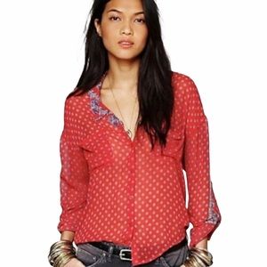 Free People Paisley Print Button Down Sheer Blouse